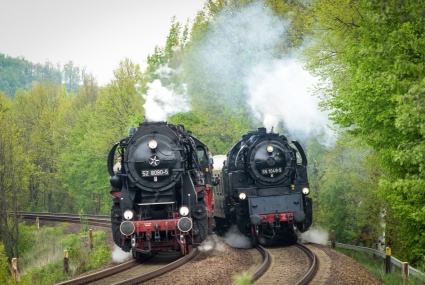 52 8080-5 und 65 1049-9 am 09.05.2010 auf Parallelfahrt kurz vor der Blockstelle Rosenhain