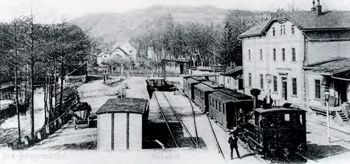 Zug im Bahnhof Bad Berggießhübel um 1900