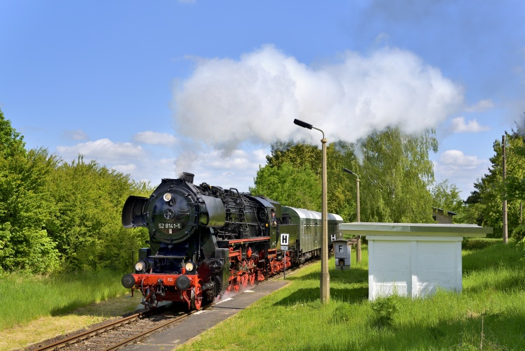 Charterfahrt mit 52 8141, bei der in Ausfahrt Großschweidnitz.